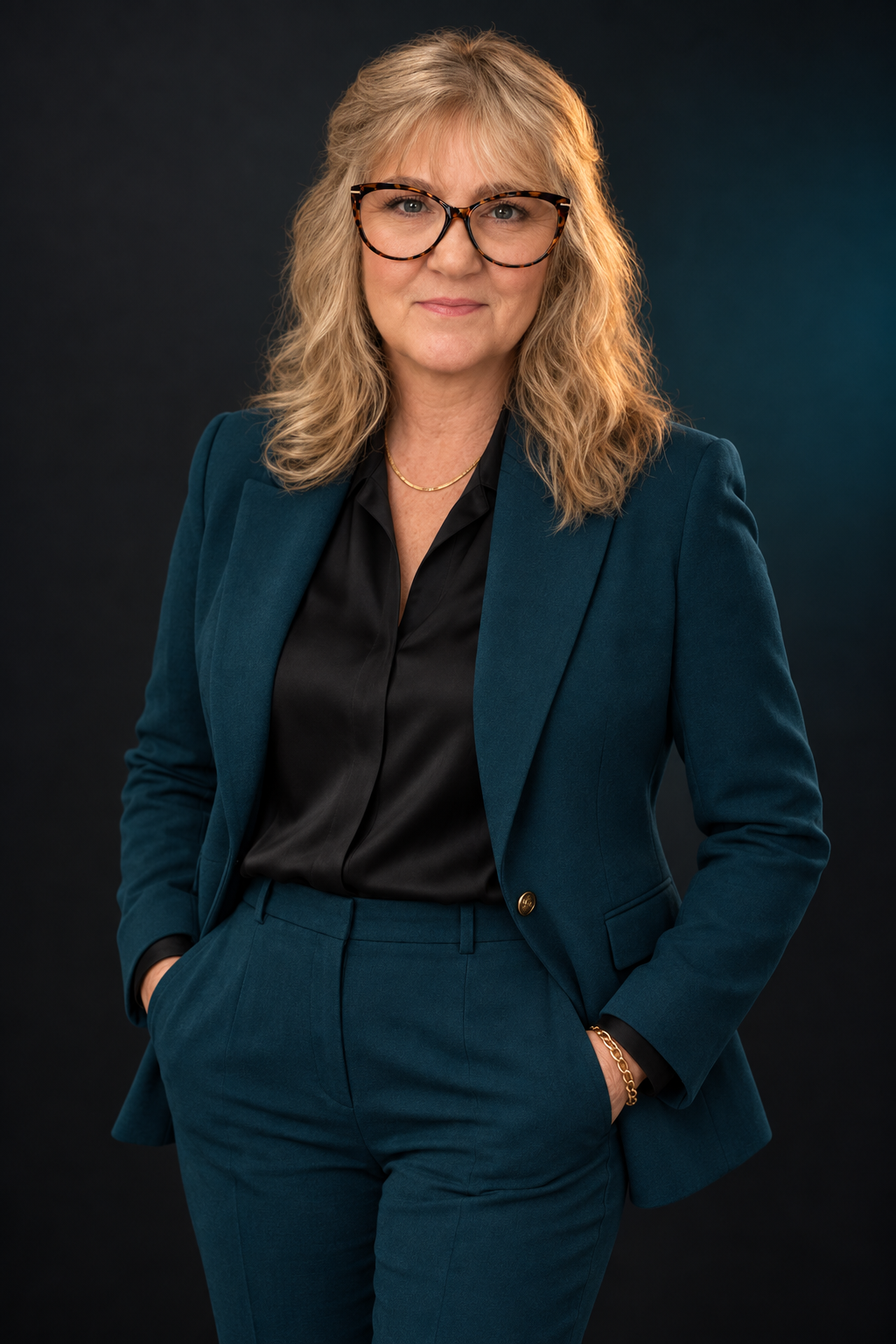 Keitha Scarfo, founder and AI marketing strategist, wearing a teal business suit